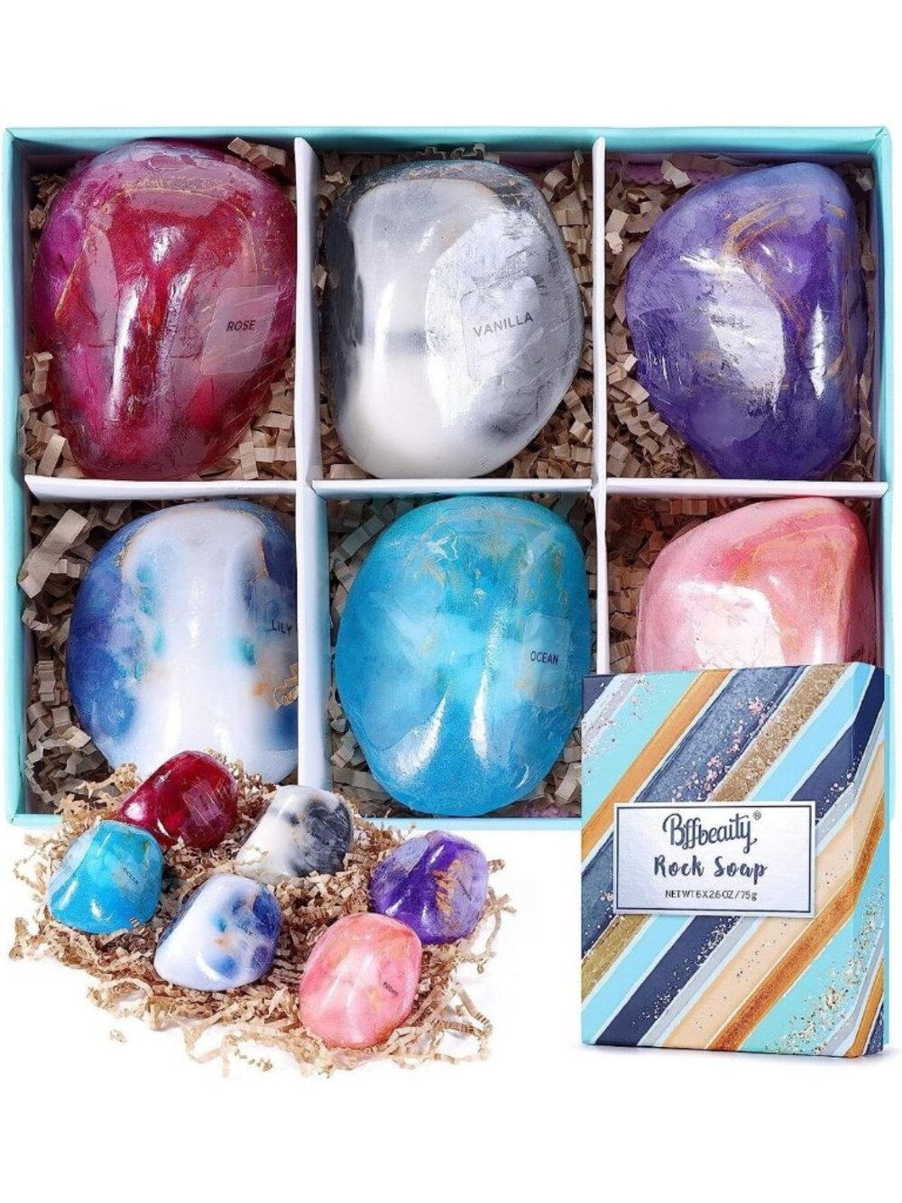 6pcs Gemstone Soap Bar Set - Moisturizing Hand, Face & Body Soaps for Gifts